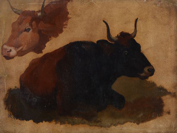 Francesco Londonio : Studio di mucche  - Olio su carta - Asta AUTORI DEL XIX E XX SEC - Pananti Online