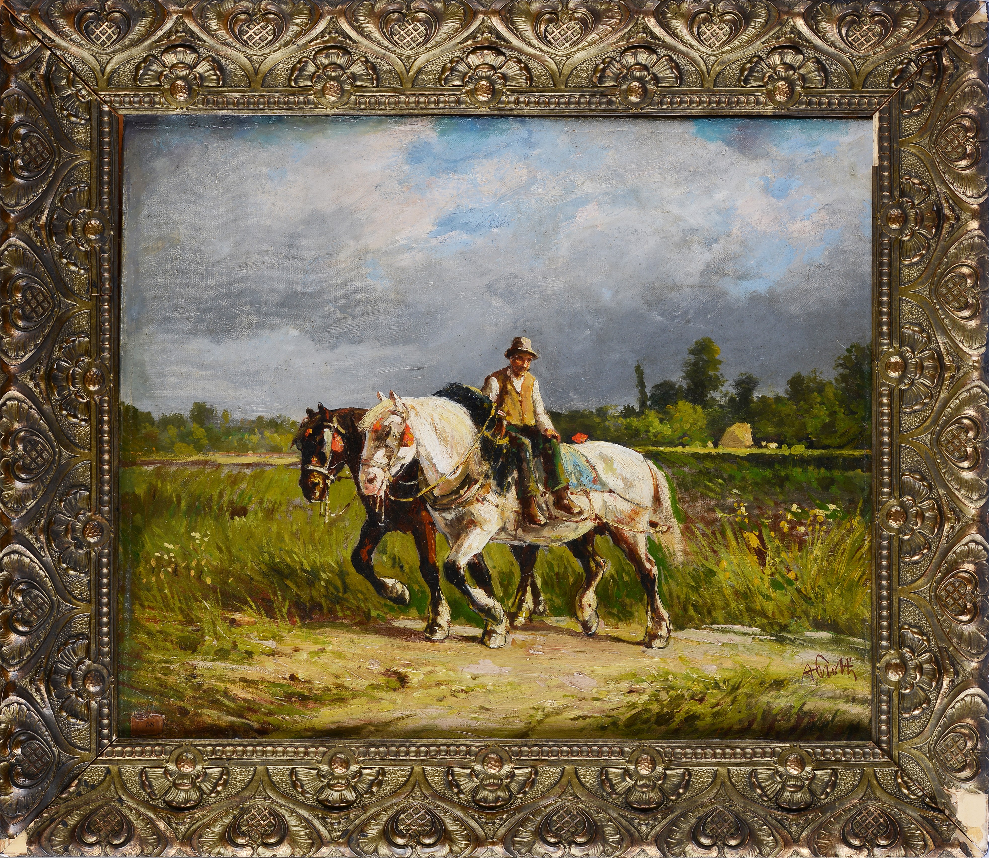 Alfredo Protti - Scena Campestre con Buttero e Cavalli