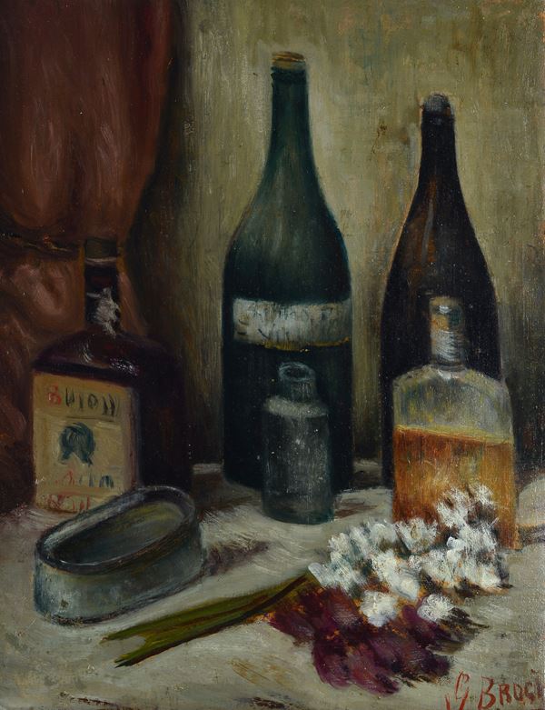 Gino Brogi - Natura morta con bottiglie