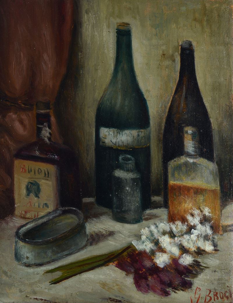 Gino Brogi - Natura Morta con Bottiglie