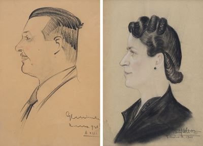 Caricatura di Signore e Ritratto di Signora