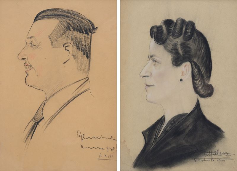 Caricatura di Signore e Ritratto di Signora