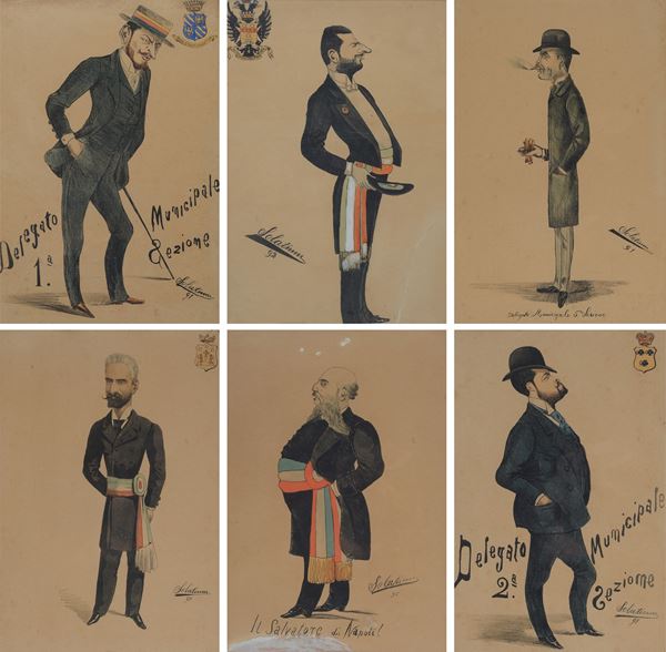 Solatium - Serie di sei caricature di notabili uomini politici