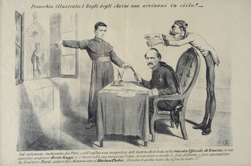 Telemaco Signorini - Proverbio Illustrato: i Ragli degli Asini Non Arrivano in Cielo