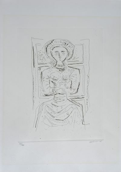 Donna seduta, acquaforte (1965), tiratura es. 22/100