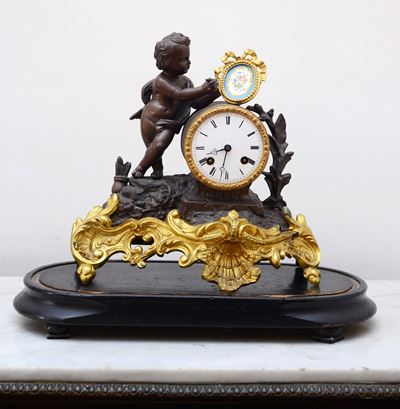 Orologio da Tavolo in Bronzo e Bronzo Dorato