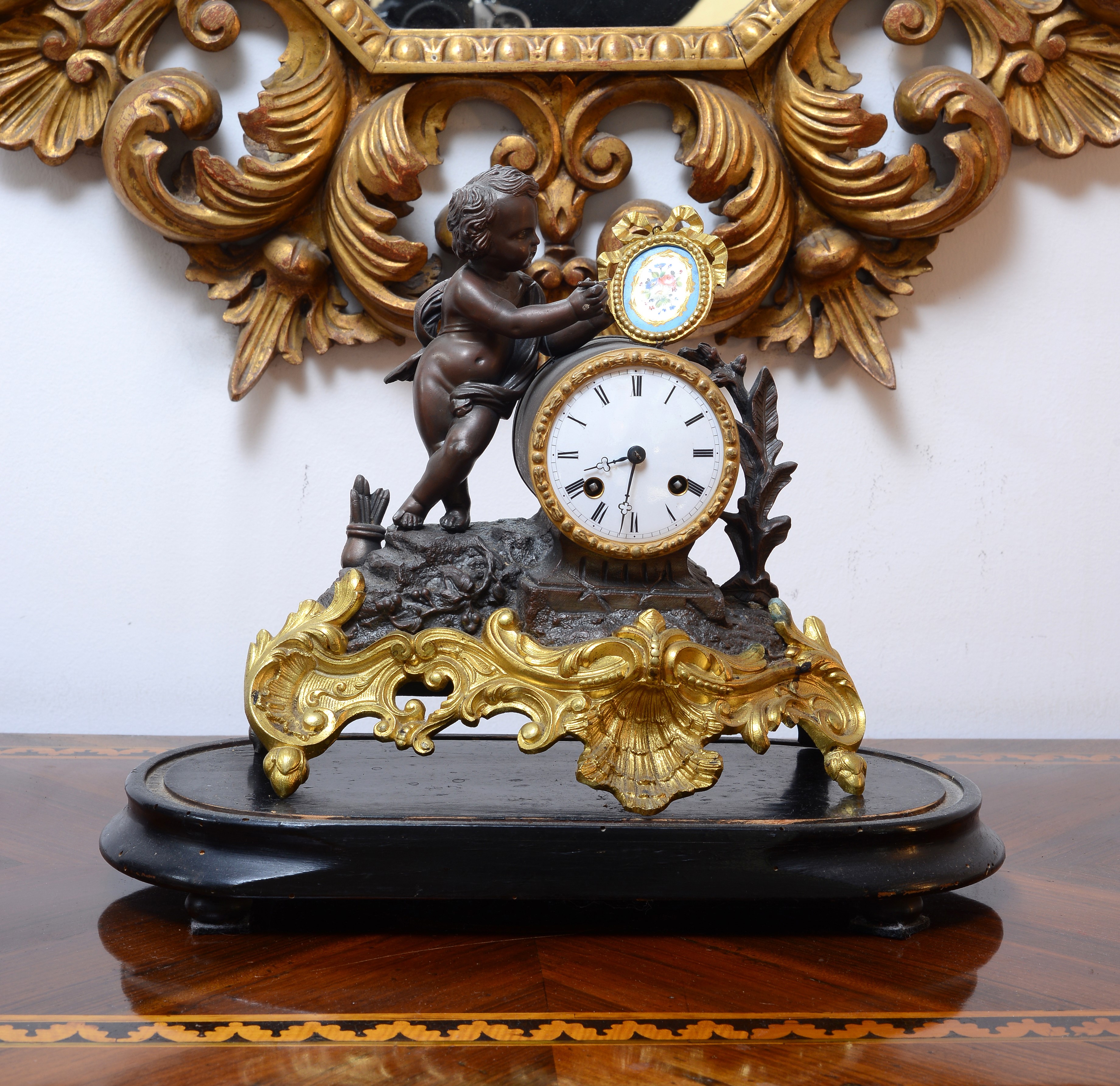 Orologio da Tavolo in Bronzo e Bronzo Dorato