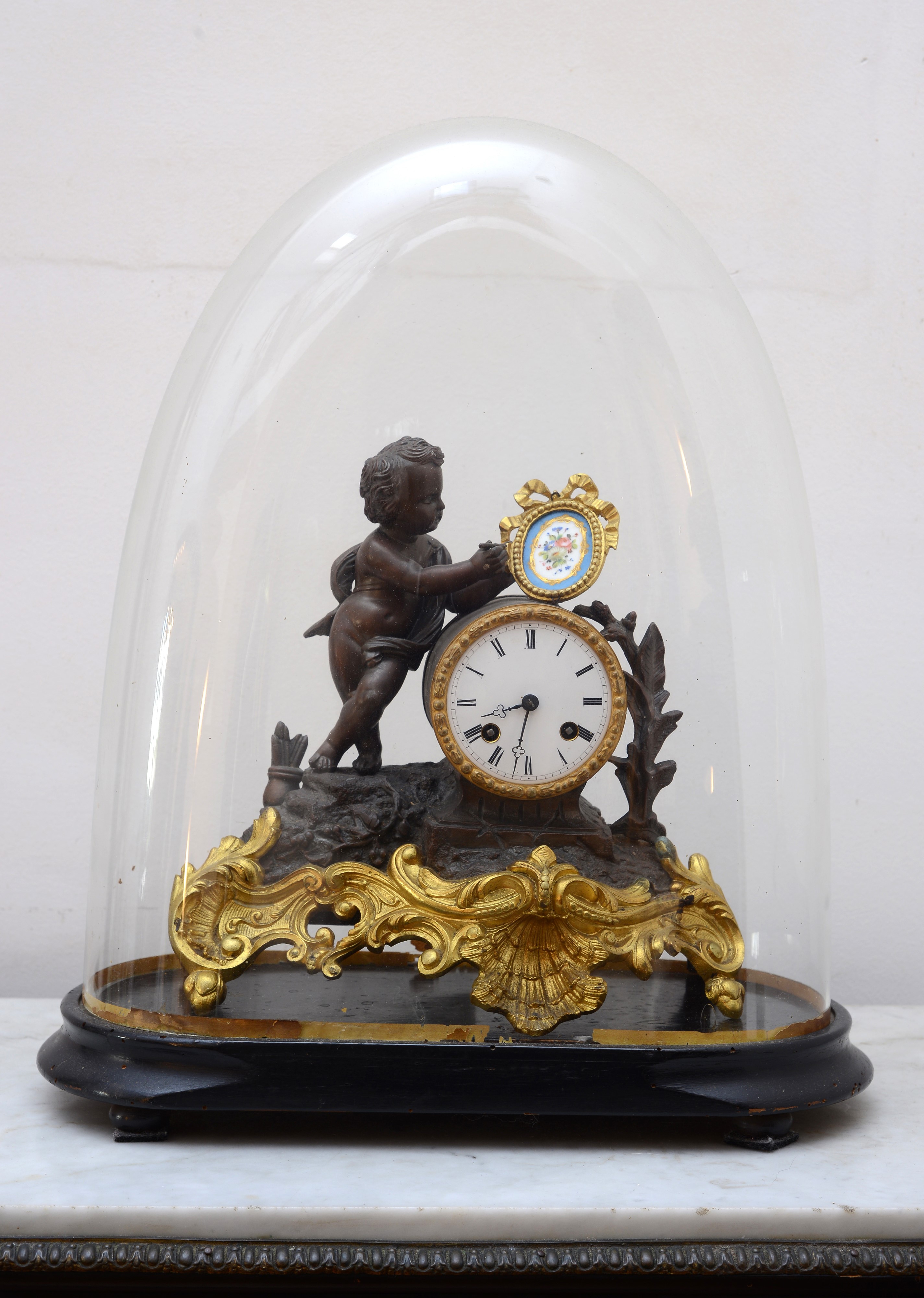 Orologio da Tavolo in Bronzo e Bronzo Dorato