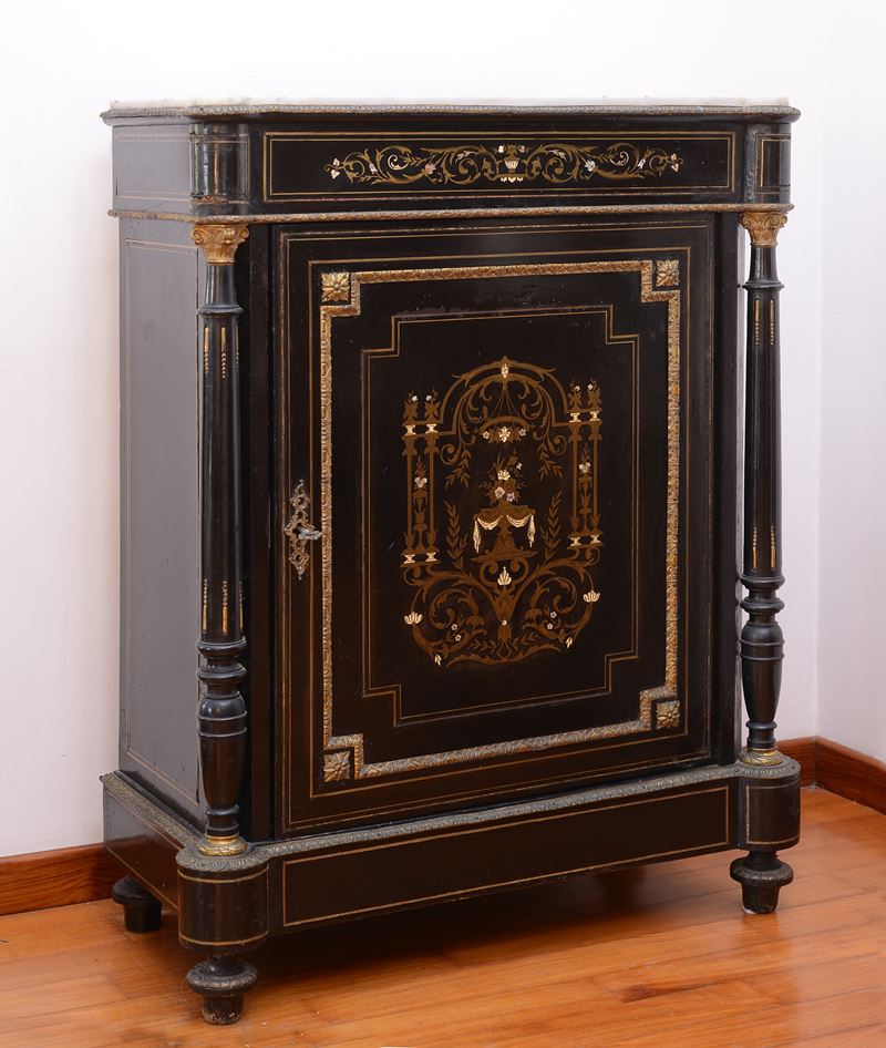 Piccola Credenza Boulle in Legno Ebanizzato