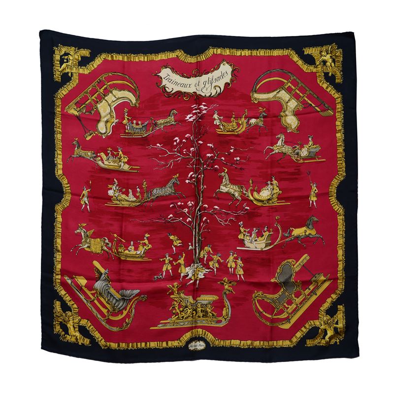 Foulard in seta “Traineaux et Glissades”