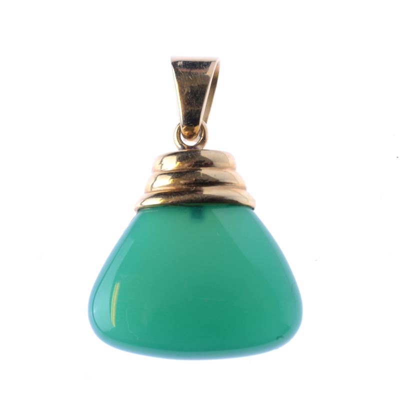 Pendente Charms con Pietra Verde in Oro Giallo