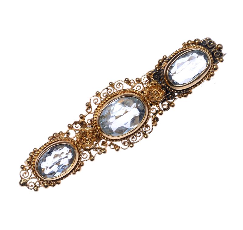 Spilla in Oro con Tre Acquamarine