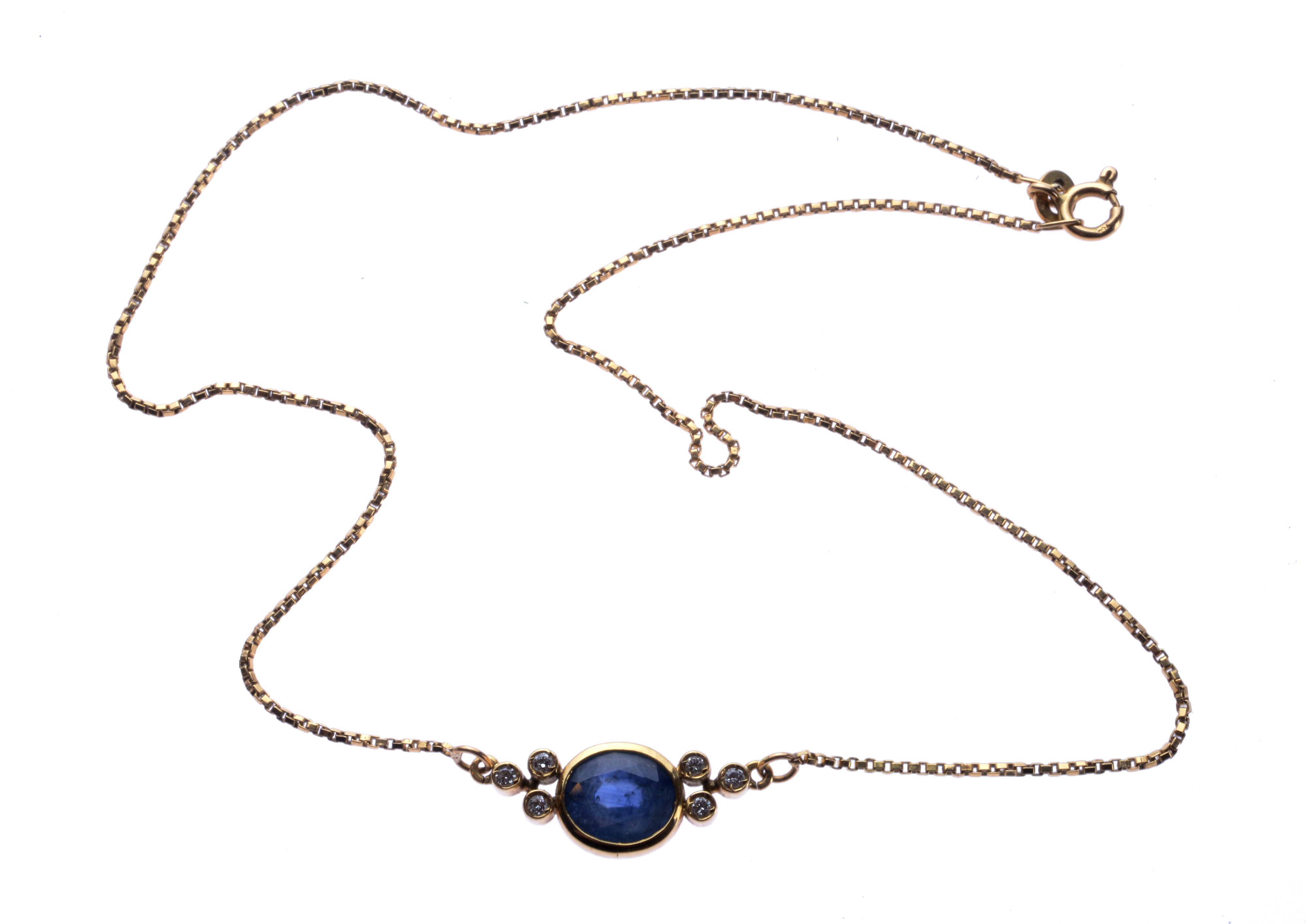 Collana con Zaffiro Centrale e Diamanti