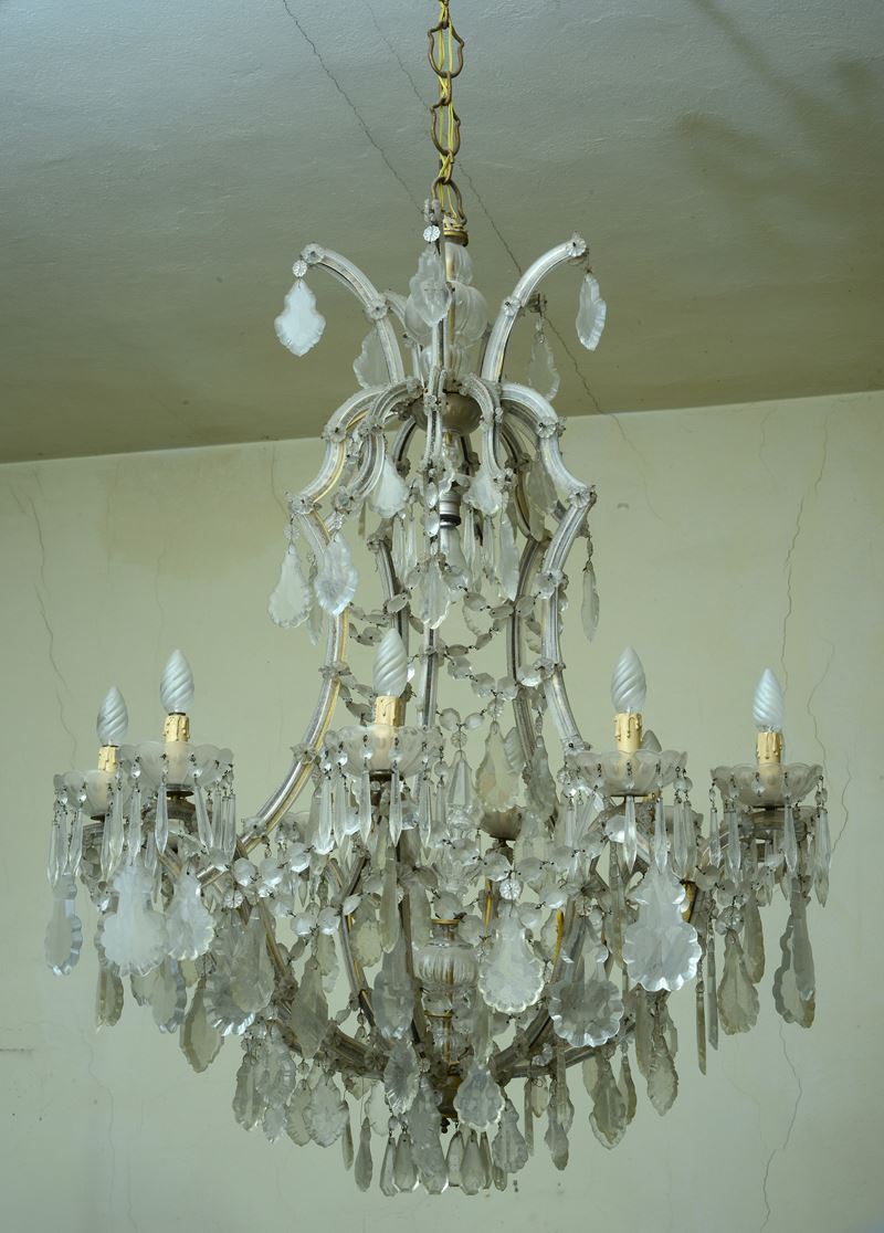 Lampadario Maria Teresa con pendenti a goccia in cristallo