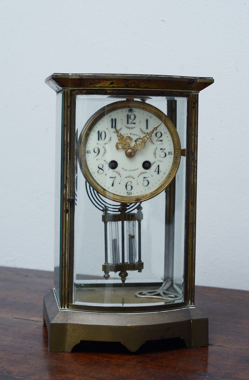 Orologio da tavolo in bronzo e vetro