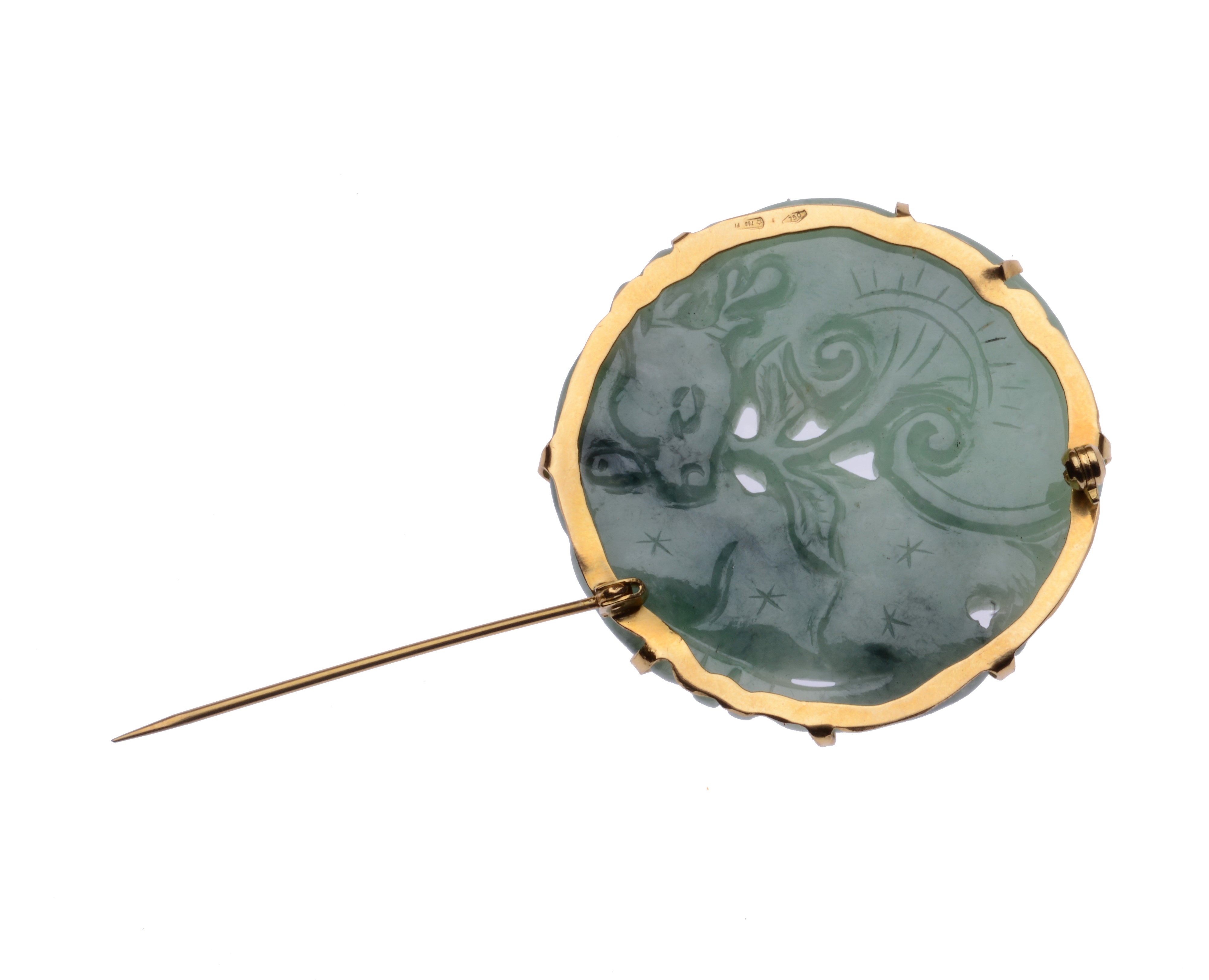 Spilla in Oro Giallo e Giada
