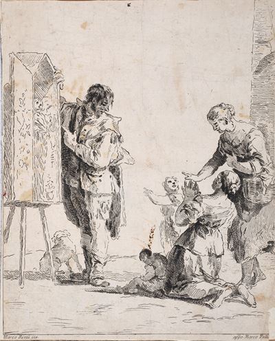Figure di Popolani in Adorazione Davanti Ad una Immagine Sacra Itinerante