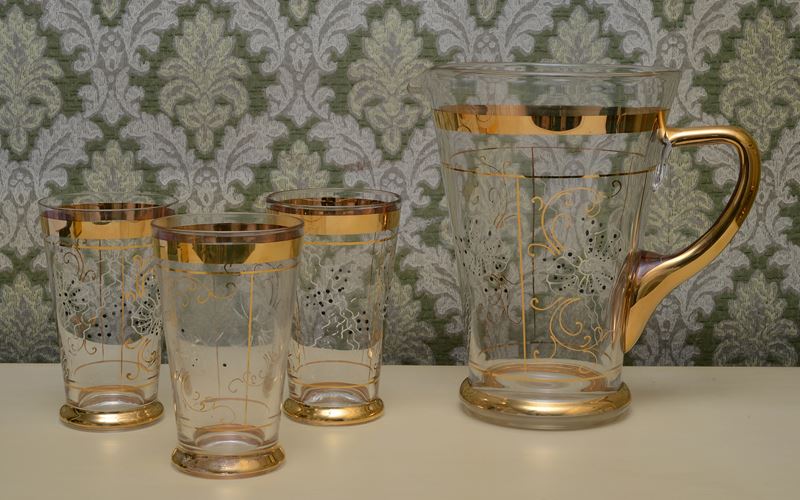Set da Bibita in Vetro Lumeggiato in Oro