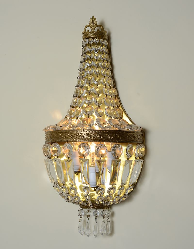Coppia di Appliques a Paniere in Metallo Dorato
