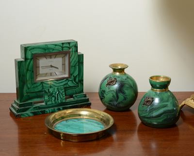 Set da Scrivania in Malachite e Ceramica a Imitazione della Malachite