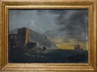 Marina con Figure e Velieri