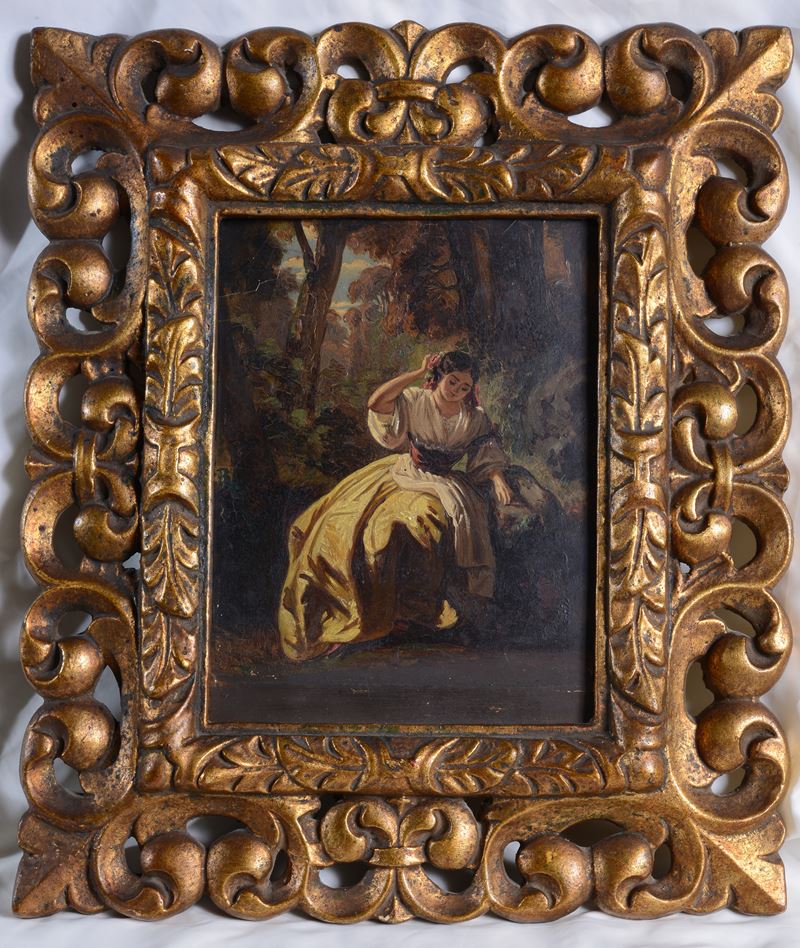 Anonimo, XIX Sec. - Figura di Donna in un Bosco