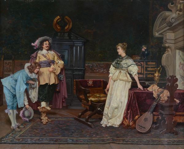 Anonimo, XIX - XX sec. - Interno con figure in costume