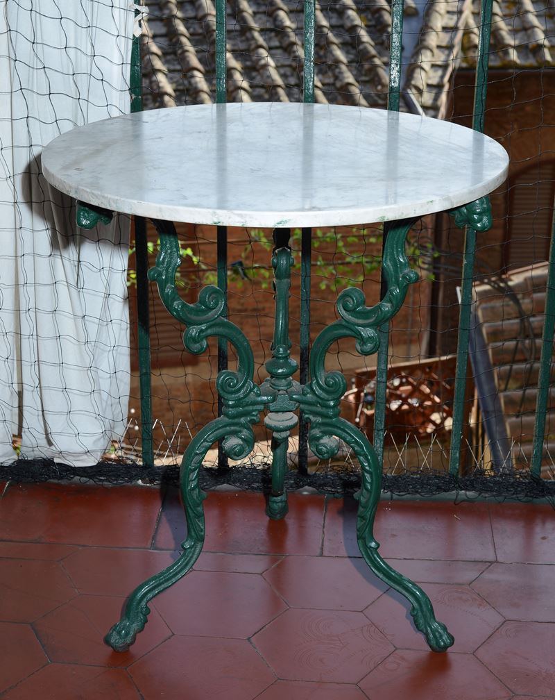 Tavolino da Giardino in Ghisa e Marmo