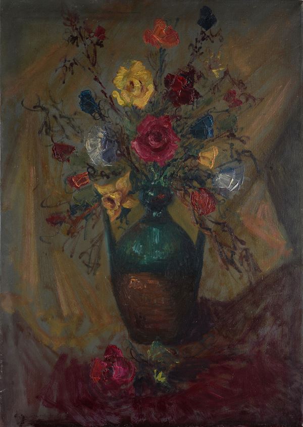 Osman Lorenzo de Scolari - Vaso di rose con drappo giallo