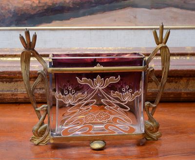 Vaso in Vetro e Metallo Dorato
