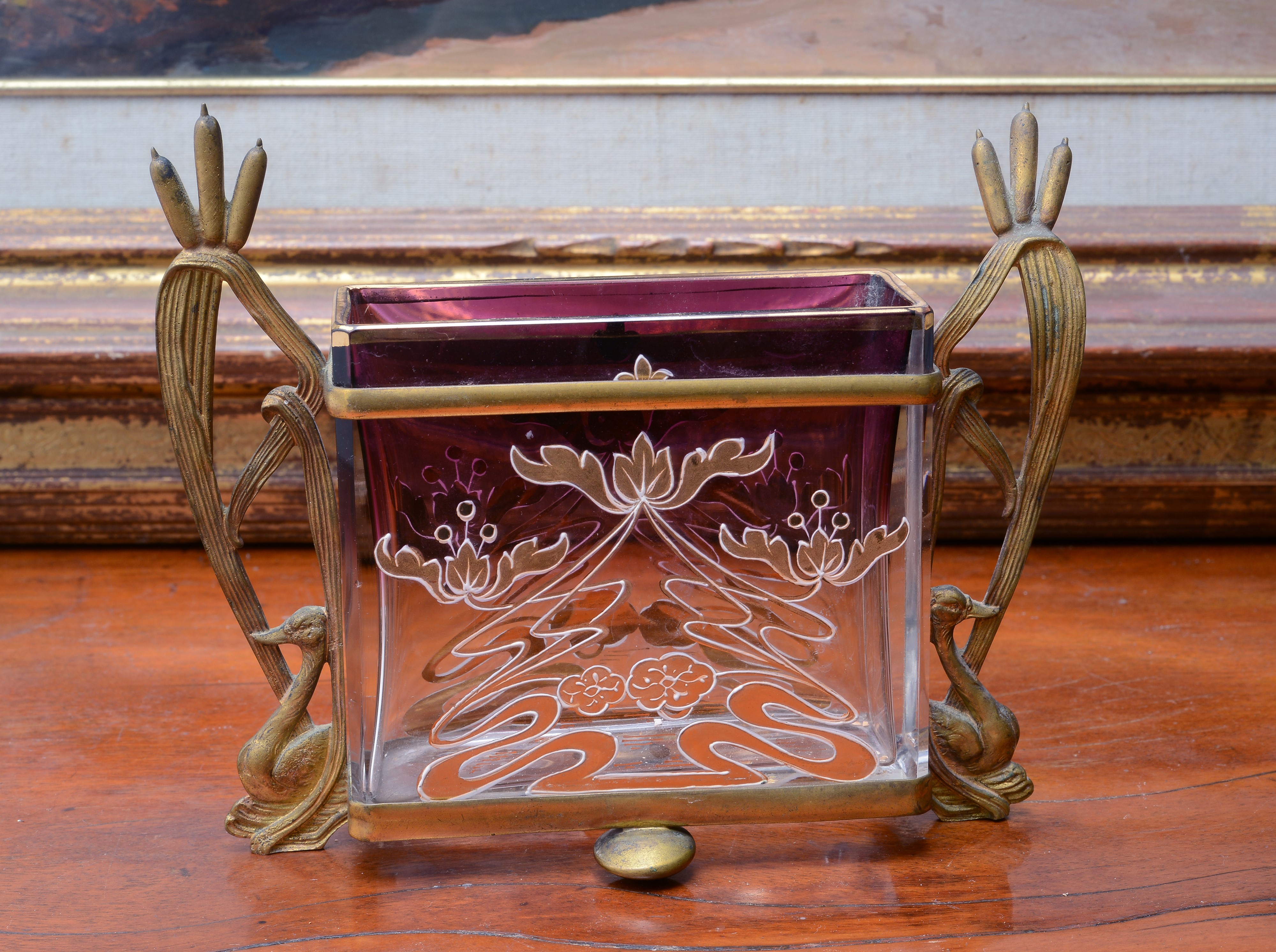Vaso in Vetro e Metallo Dorato