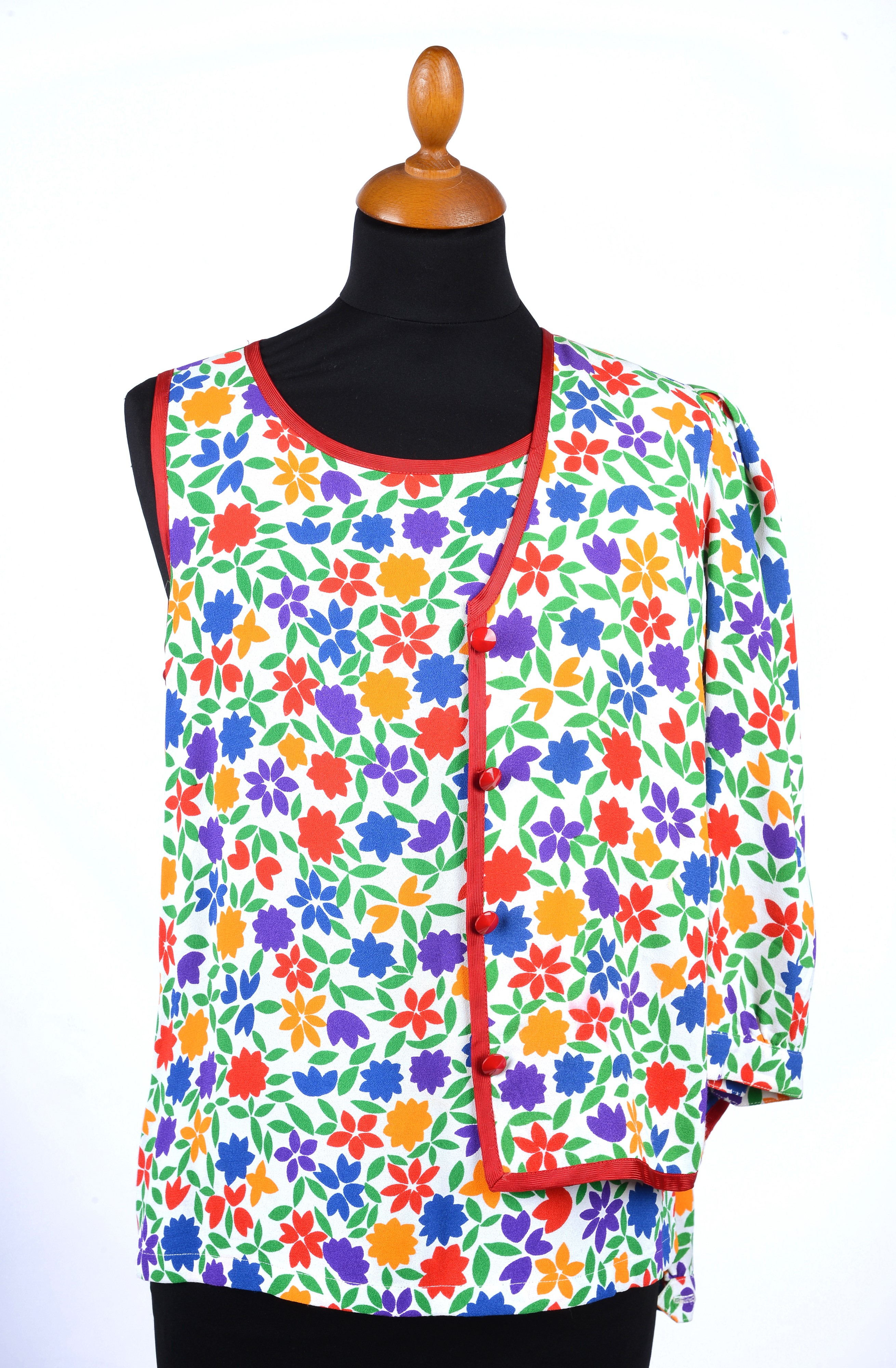 Completo in seta a stampa floreale multicolor su fondo panna