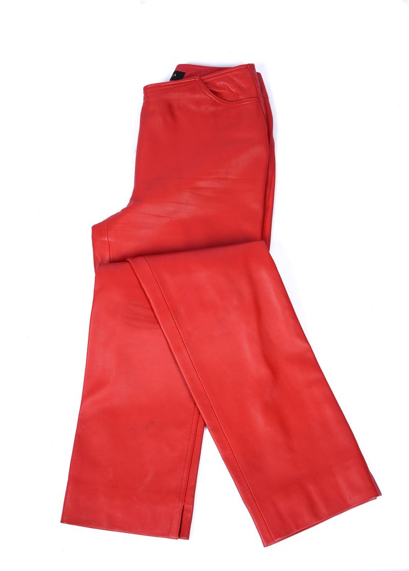 Pantalone in pelle rosso