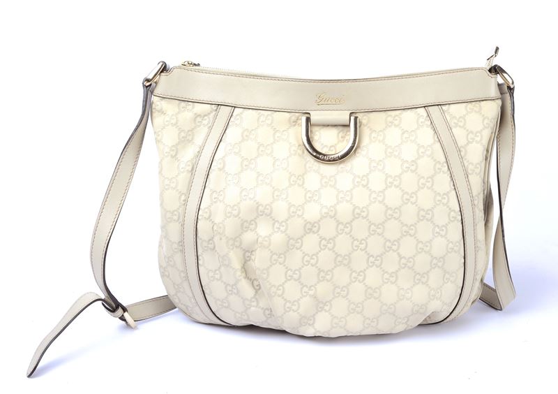 Borsa a tracolla in pelle avorio Guccissima