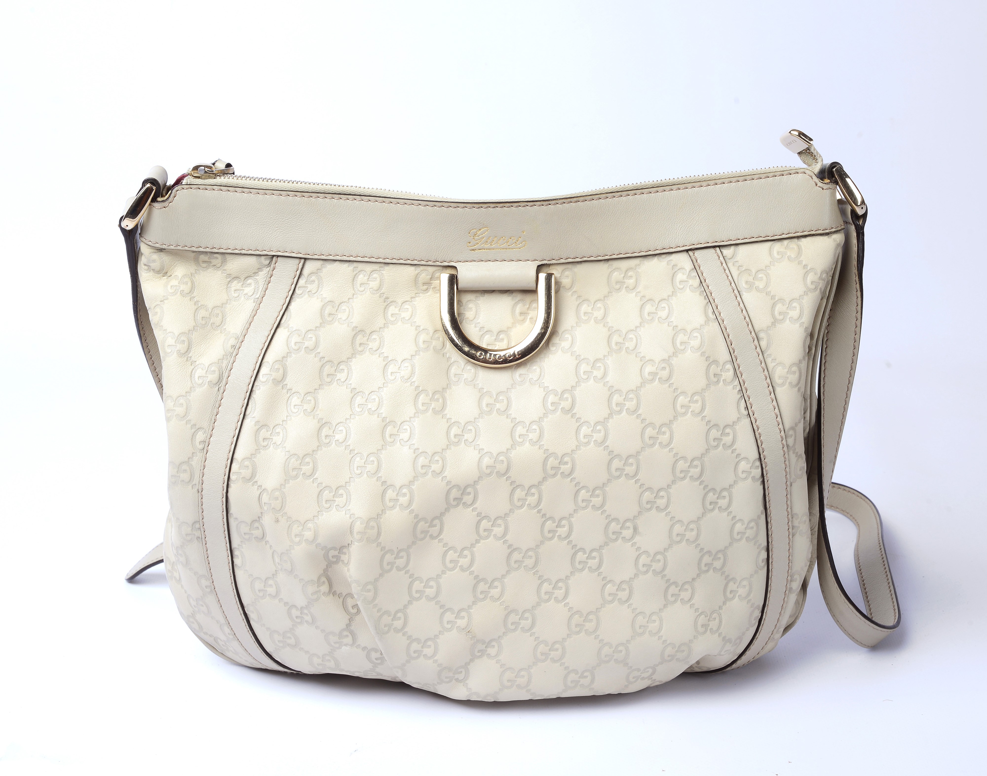 Borsa a tracolla in pelle avorio Guccissima