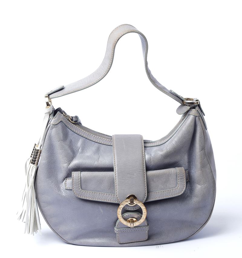 Borsa a spalla in pelle grigia