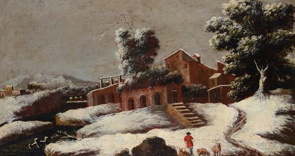 Scuola Italia Settentrionale, XVIII sec. - Paesaggio invernale