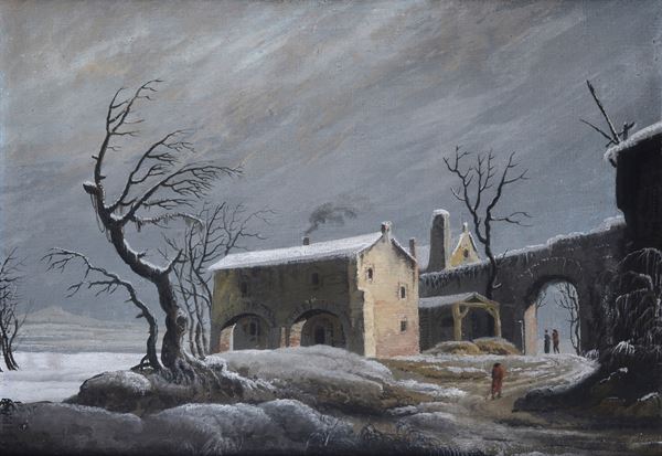 Scuola Toscana, XVIII - XIX sec. - Paesaggio innevato