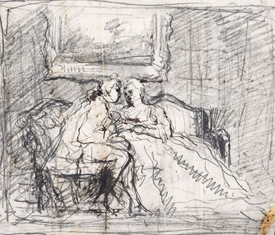 Figure Sedute con Quadro sullo Sfondo