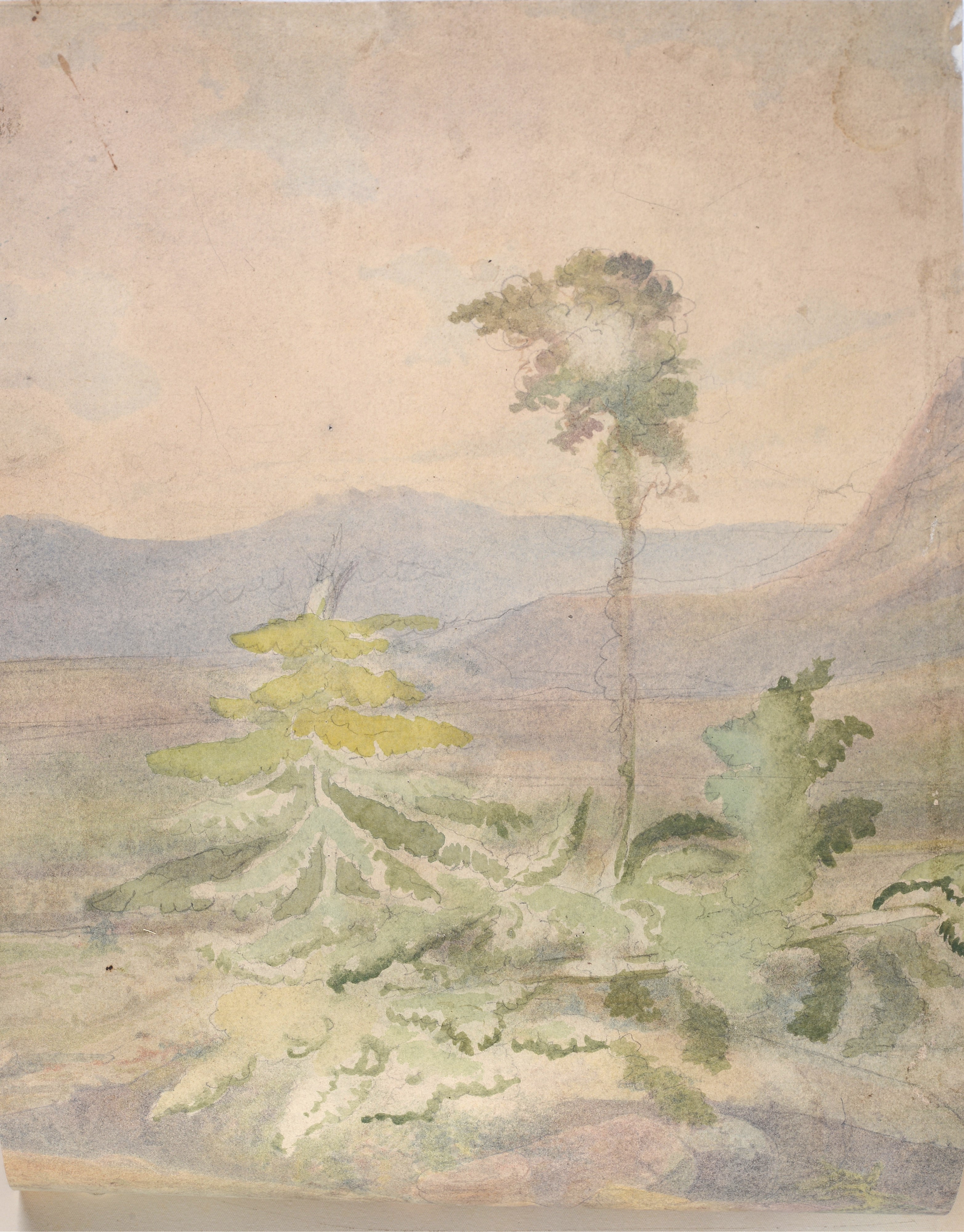 Anonimo, XIX Sec. - Donna con Veduta di Chiesa sullo Sfondo (fronte); Paesaggio (verso)