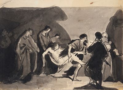Trasporto di Cristo al Sepolcro (fronte); Due Figure (retro)