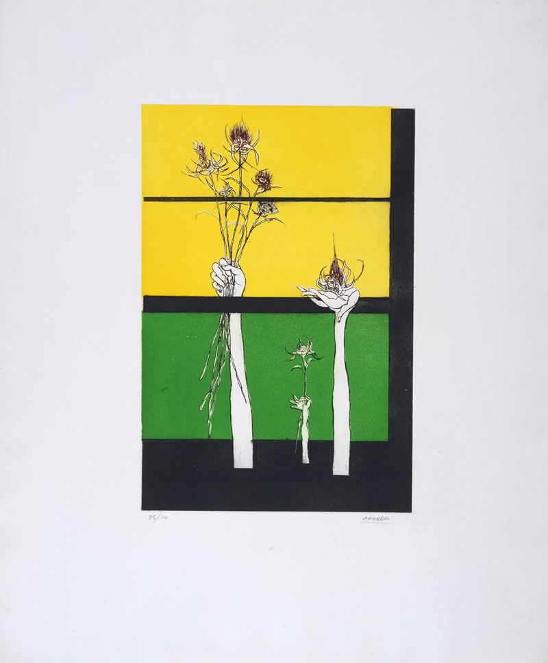 Agenore Fabbri - Fiori (acquaforte acquatinta)