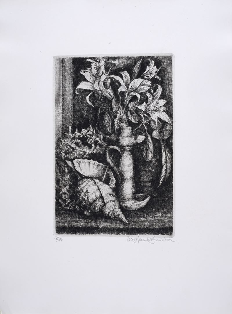 Lino Bianchi Barriviera - Natura Morta con Fiori e Conchiglie