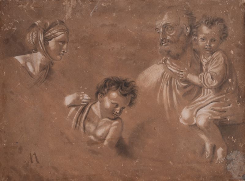 Anonimo, XIX Sec. - Studi per San Giuseppe, la Vergine e il Bambino