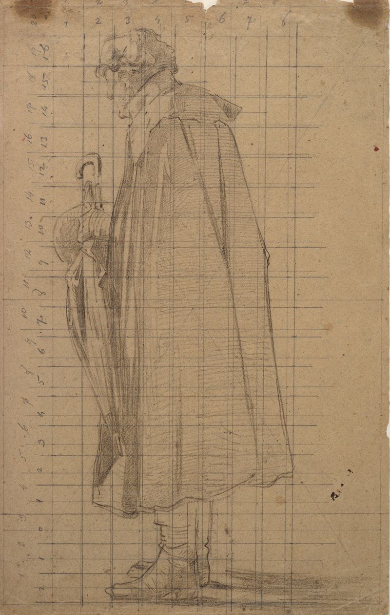 Anonimo, XIX Sec. - Figura con Mantello e Ombrello