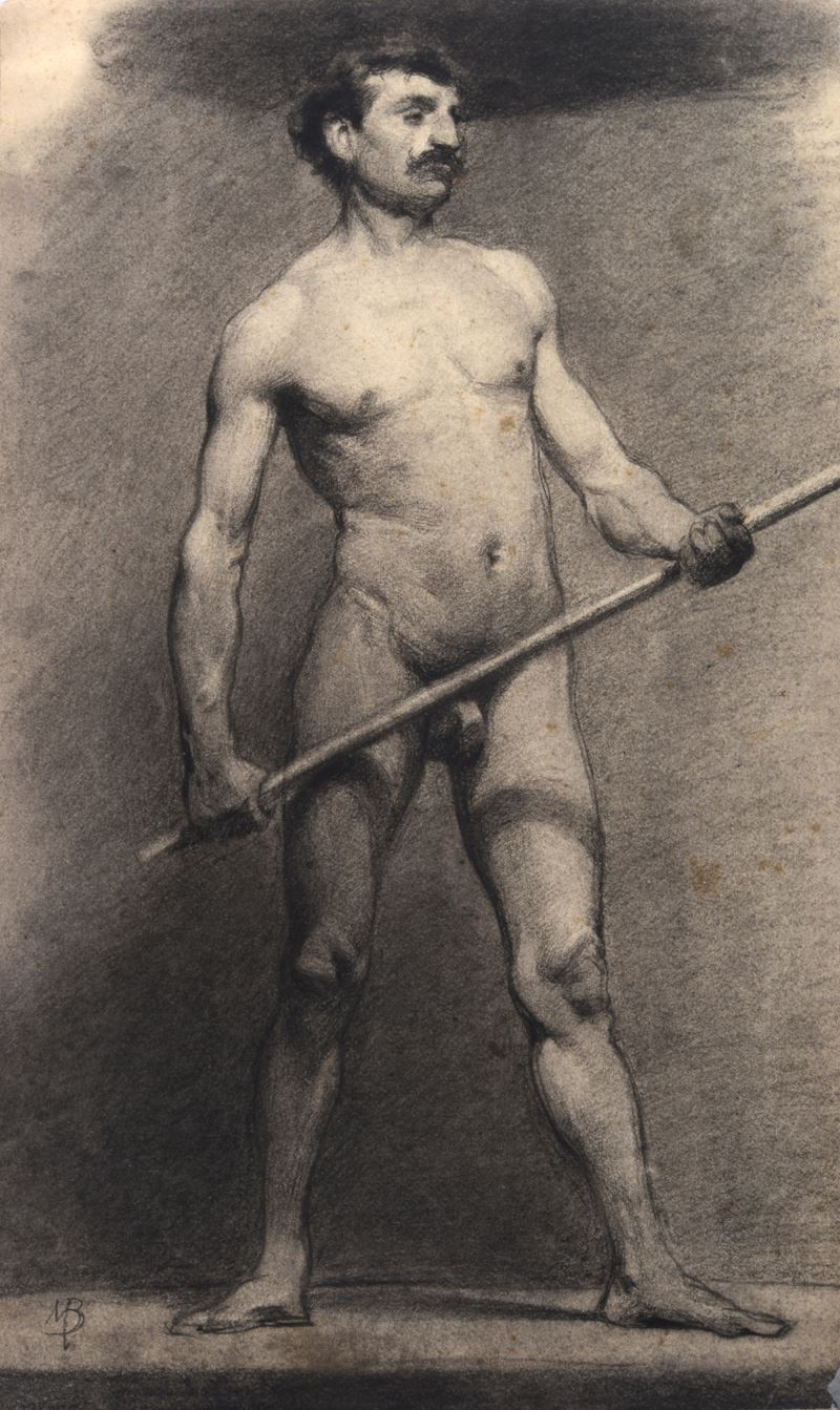Anonimo, XIX Sec. - Nudo Maschile con Bastone