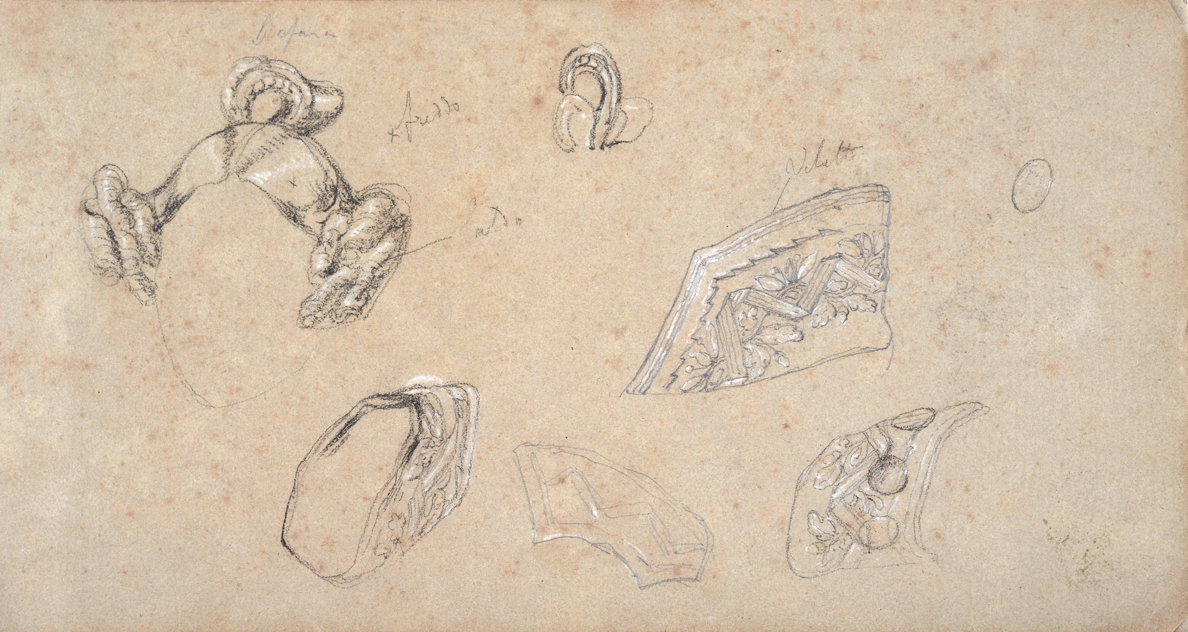 Anonimo, XIX Sec. - Tre Disegni di Studi per Figure