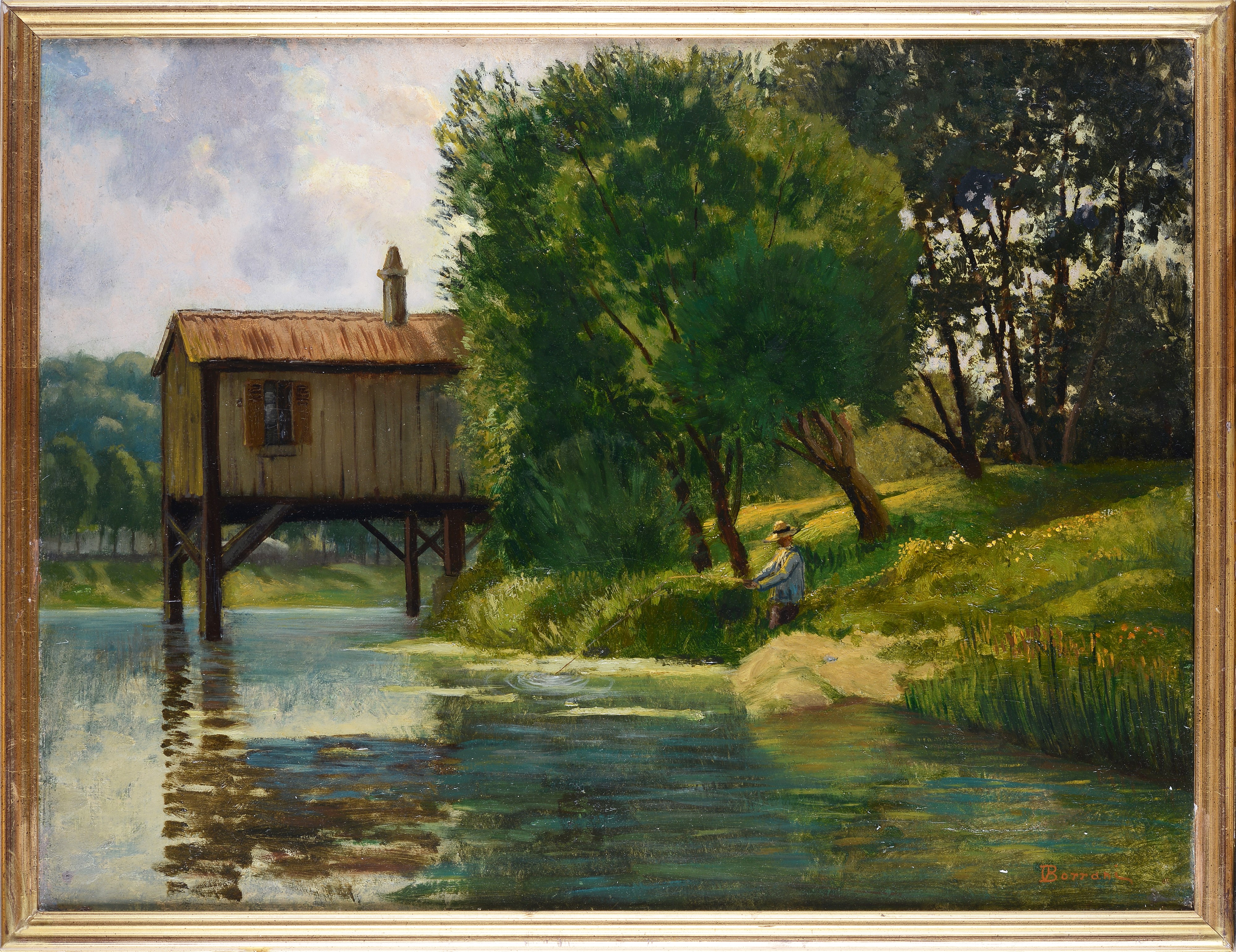Odoardo Borrani - Scorcio Fluviale con Pescatore