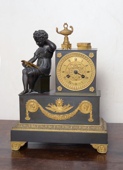 Orologio da Camino in Metallo Brunito e Bronzo Dorato
