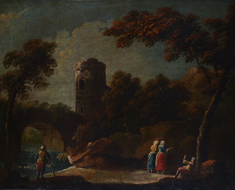 Scuola Italia Settentrionale, XVIII Sec. - Paesaggio e Figure